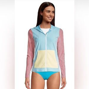 Lands' End UPF 50 Seersucker Hooded
Zip-Front Swim Rash Guard, Size S